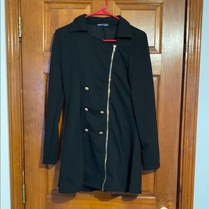 SHEIN Black Double-Breasted Asymmetrical Zip Up Blazer Dress